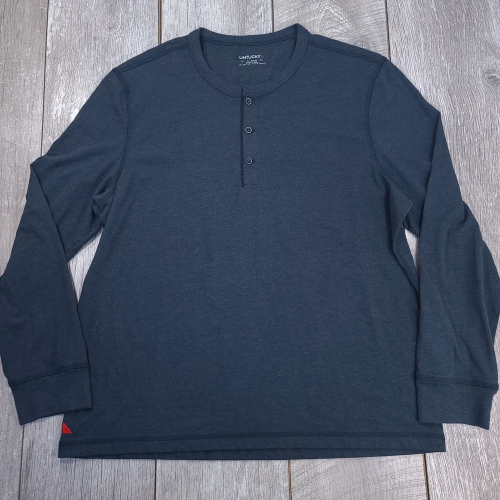 UNTUCKit Henley Shirt Mens XL Gray Long Sleeve Cotton Blend Casual
